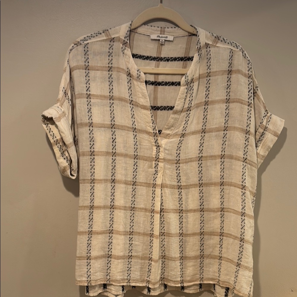 Madewell Plaid Blouse with Black and Tan Accents